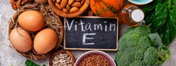 Vitamin E ščiti oči pred oksidativnim stresom in prostimi radikali. Najdemo ga v polnozrnatih žitih, oreščkih, semenih, špargljih in špinači.